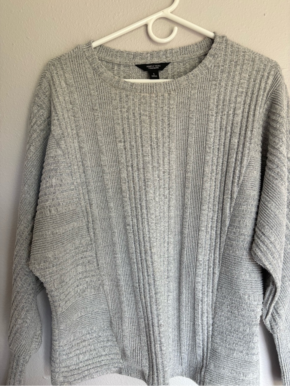 Simply Vera Vera Wang Light Gray Ribbed Crewneck Sweater